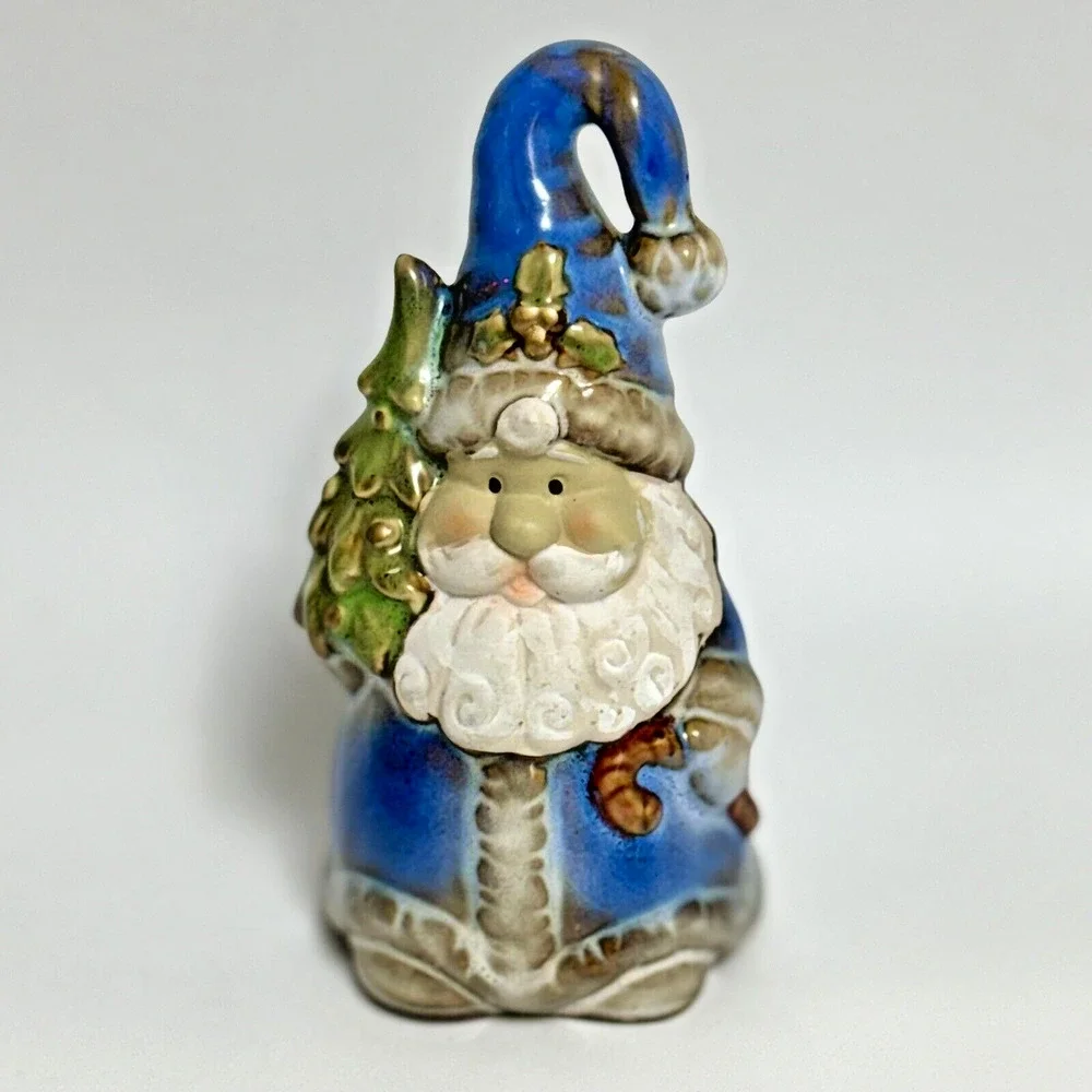 Vintage Ceramic Santa Claus Bell Multicolor Jolly Preowned‎